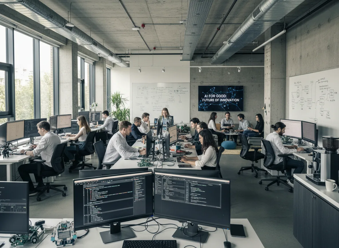 Pessoas trabalhando em um escritório moderno com computadores e quadros brancos | Imagine Company - Agência de Marketing e Vendas em Goiânia - GO - BRASIL