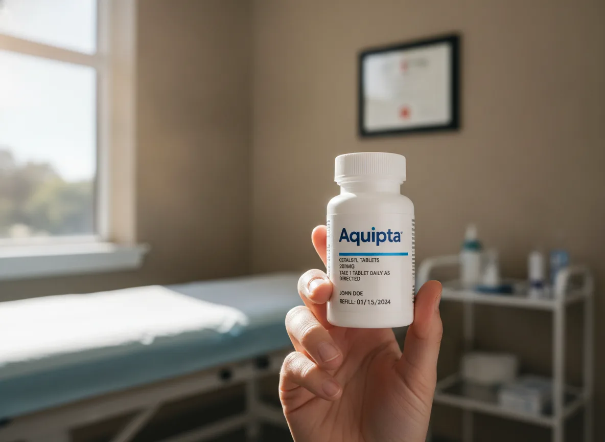 Mão segurando frasco de Aquipta em consultório médico | Imagine Company - Agência de Marketing e Vendas em Goiânia - GO - BRASIL