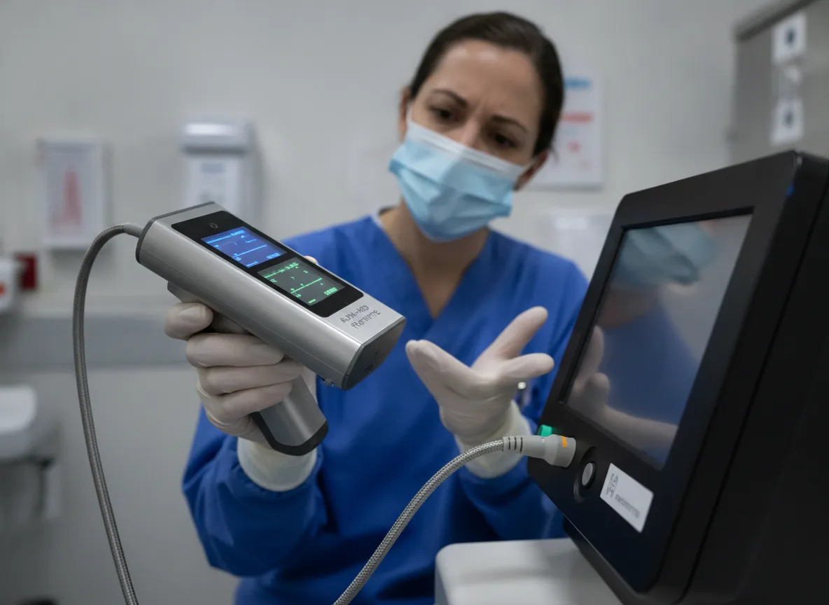Profissional examinando equipamento médico em clínica, foco em vendas ilegais | Imagine Company - Agência de Marketing e Vendas em Goiânia - GO - BRASIL