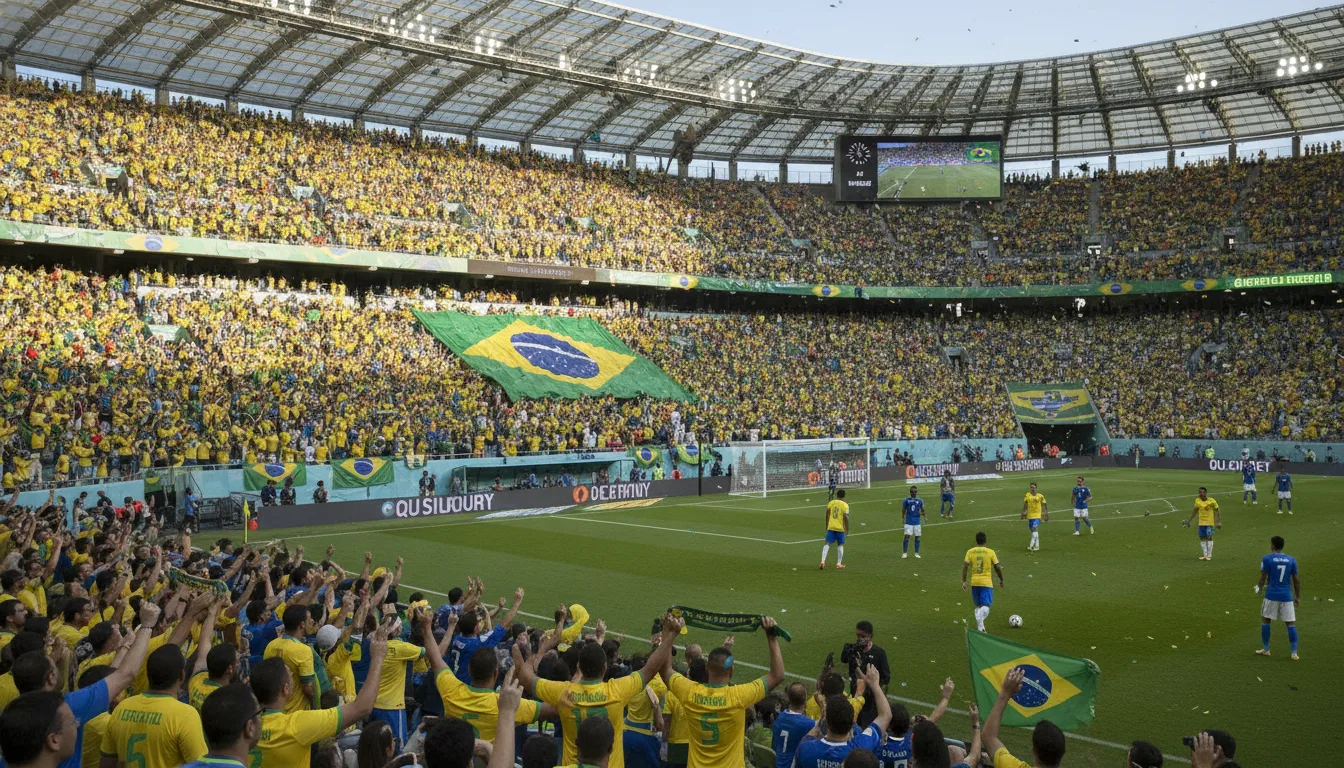 Torcida brasileira animada em estádio durante jogo da Seleção Brasileira | Imagine Company - Agência de Marketing e Vendas em Goiânia - GO - BRASIL