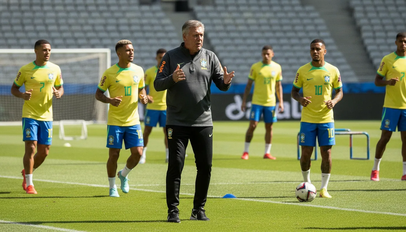 Jogadores da Seleção Brasileira treinando com Ancelotti no campo | Imagine Company - Agência de Marketing e Vendas em Goiânia - GO - BRASIL