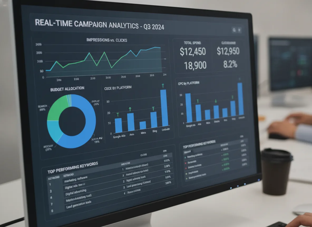Tela de computador mostrando gráficos de análise de campanha PPC com foco em custo por clique. | Imagine Company - Agência de Marketing e Vendas em Goiânia - GO - BRASIL
