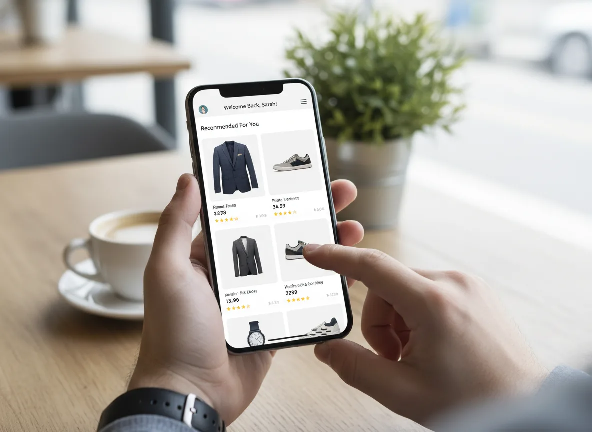 Pessoa navegando em site de e-commerce no celular, com produtos em destaque | Imagine Company - Agência de Marketing e Vendas em Goiânia - GO - BRASIL