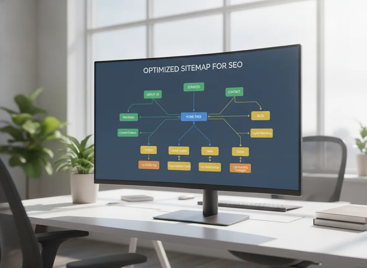 Tela de computador exibindo diagrama de sitemap otimizado para SEO. | Imagine Company - Agência de Marketing e Vendas em Goiânia - GO - BRASIL