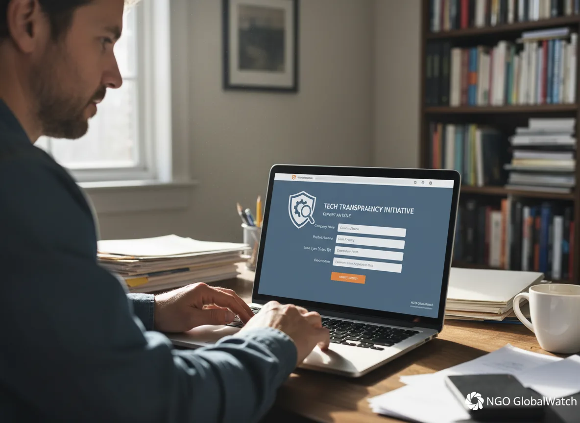 Homem em escritório acessando site de denúncias da ONG no laptop | Imagine Company - Agência de Marketing e Vendas em Goiânia - GO - BRASIL