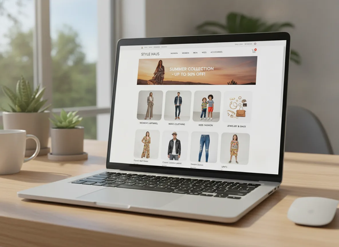 Laptop exibindo site de loja virtual de roupas com promoções de inverno | Imagine Company - Agência de Marketing e Vendas em Goiânia - GO - BRASIL