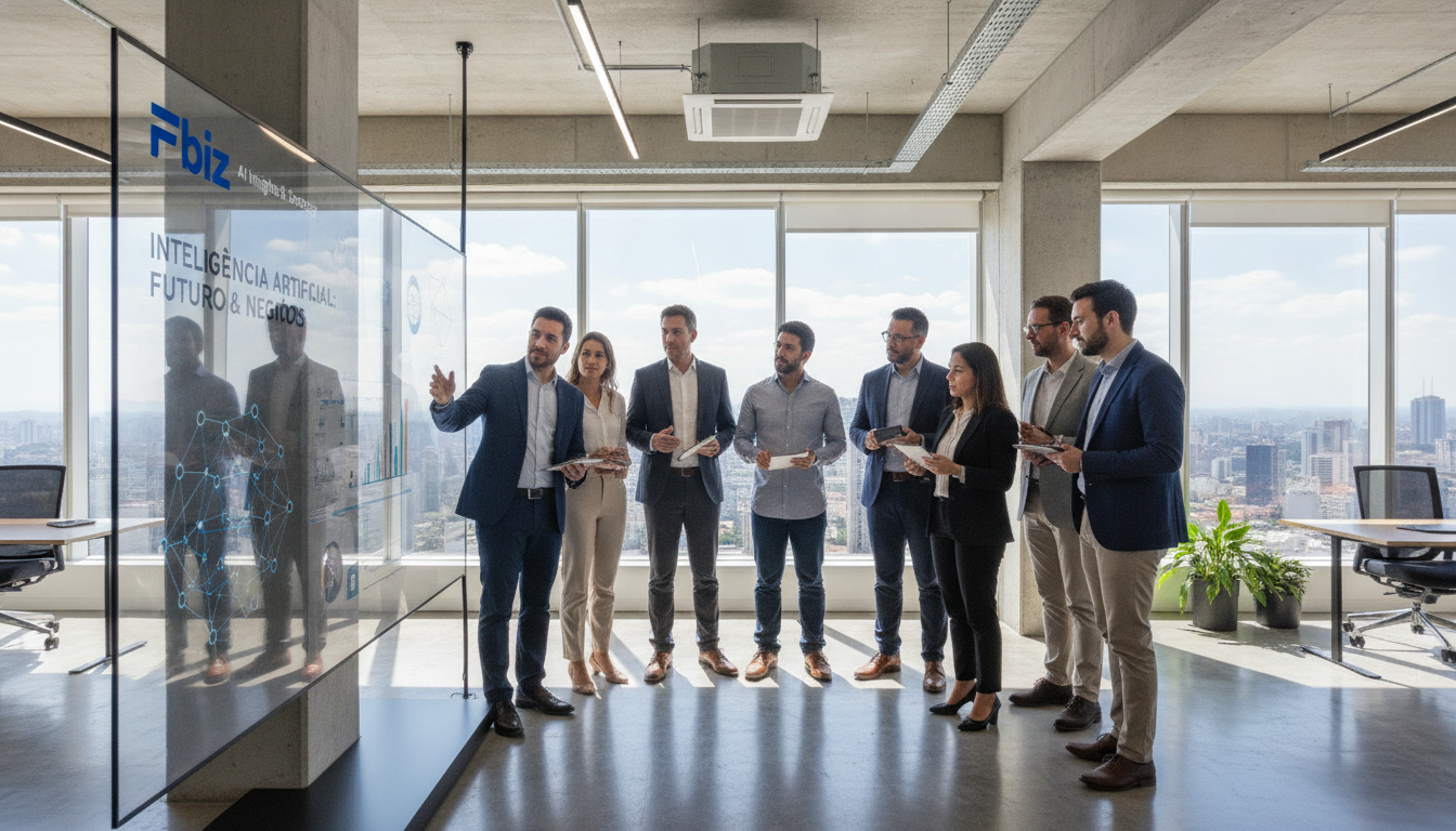 Grupo de profissionais da Fbiz em reunião sobre inteligência artificial e negócios futuros | Imagine Company - Agência de Marketing e Vendas em Goiânia - GO - BRASIL