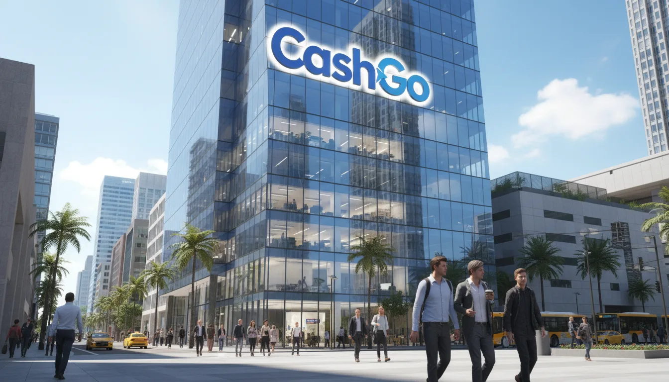Fachada do edifício da CashGo em cidade com pedestres | Imagine Company - Agência de Marketing e Vendas em Goiânia - GO - BRASIL