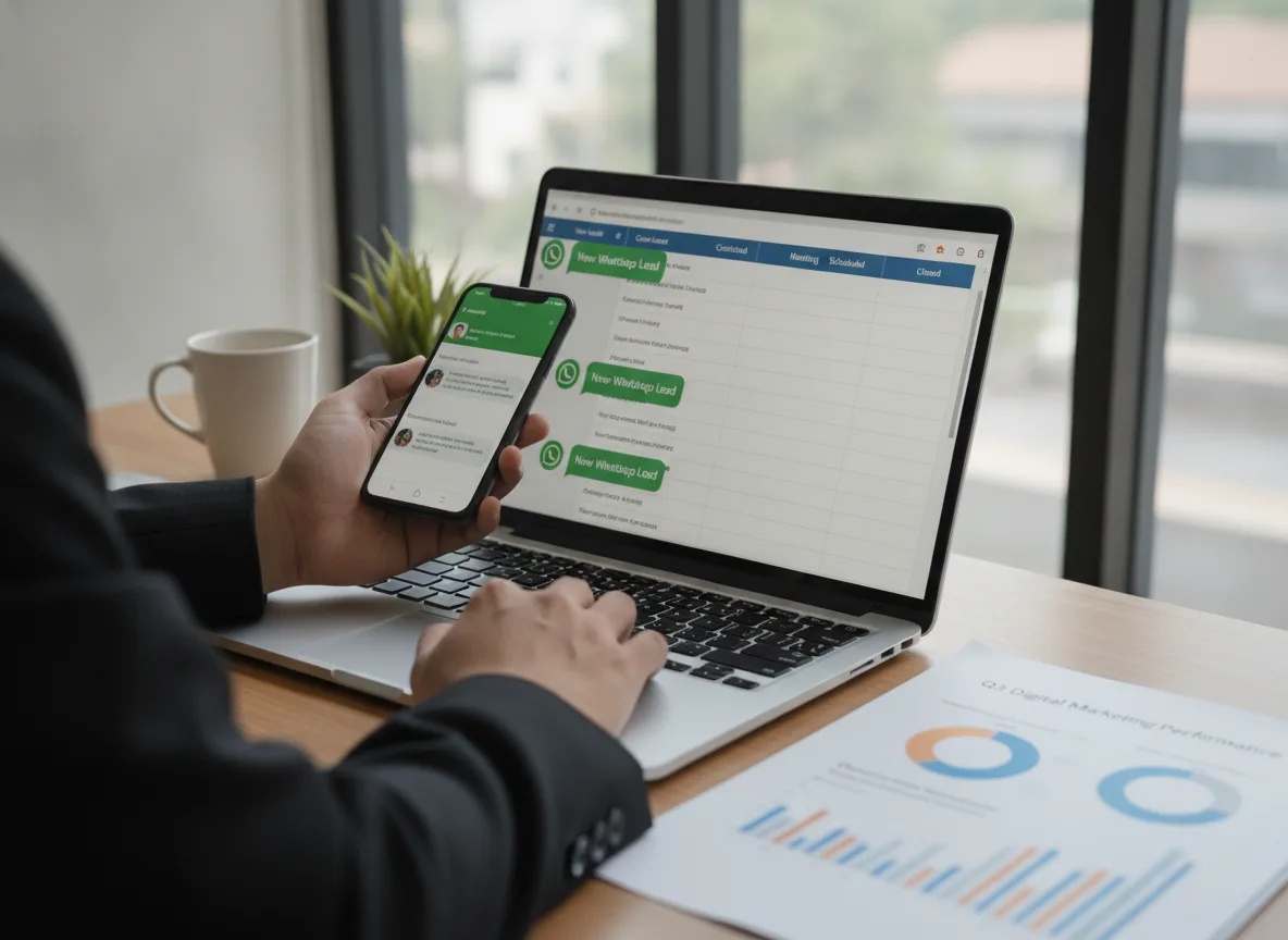 Pessoa usando laptop e celular para analisar funil de vendas digital | Imagine Company - Agência de Marketing e Vendas em Goiânia - GO - BRASIL