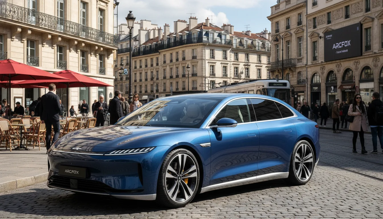 Carro elétrico azul em rua com prédios históricos na Europa | Imagine Company - Agência de Marketing e Vendas em Goiânia - GO - BRASIL