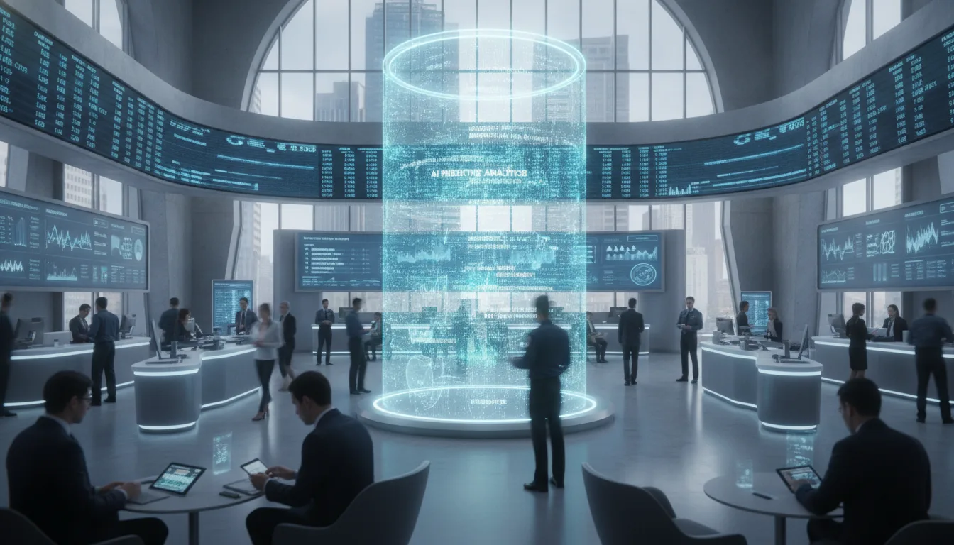 Profissionais em sala de controle bancário com holograma de IA | Imagine Company - Agência de Marketing e Vendas em Goiânia - GO - BRASIL