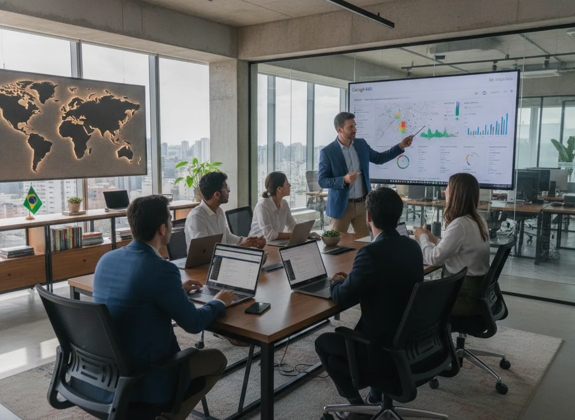 Profissionais discutindo Google Ads em sala de reunião moderna | Imagine Company - Agência de Marketing e Vendas em Goiânia - GO - BRASIL
