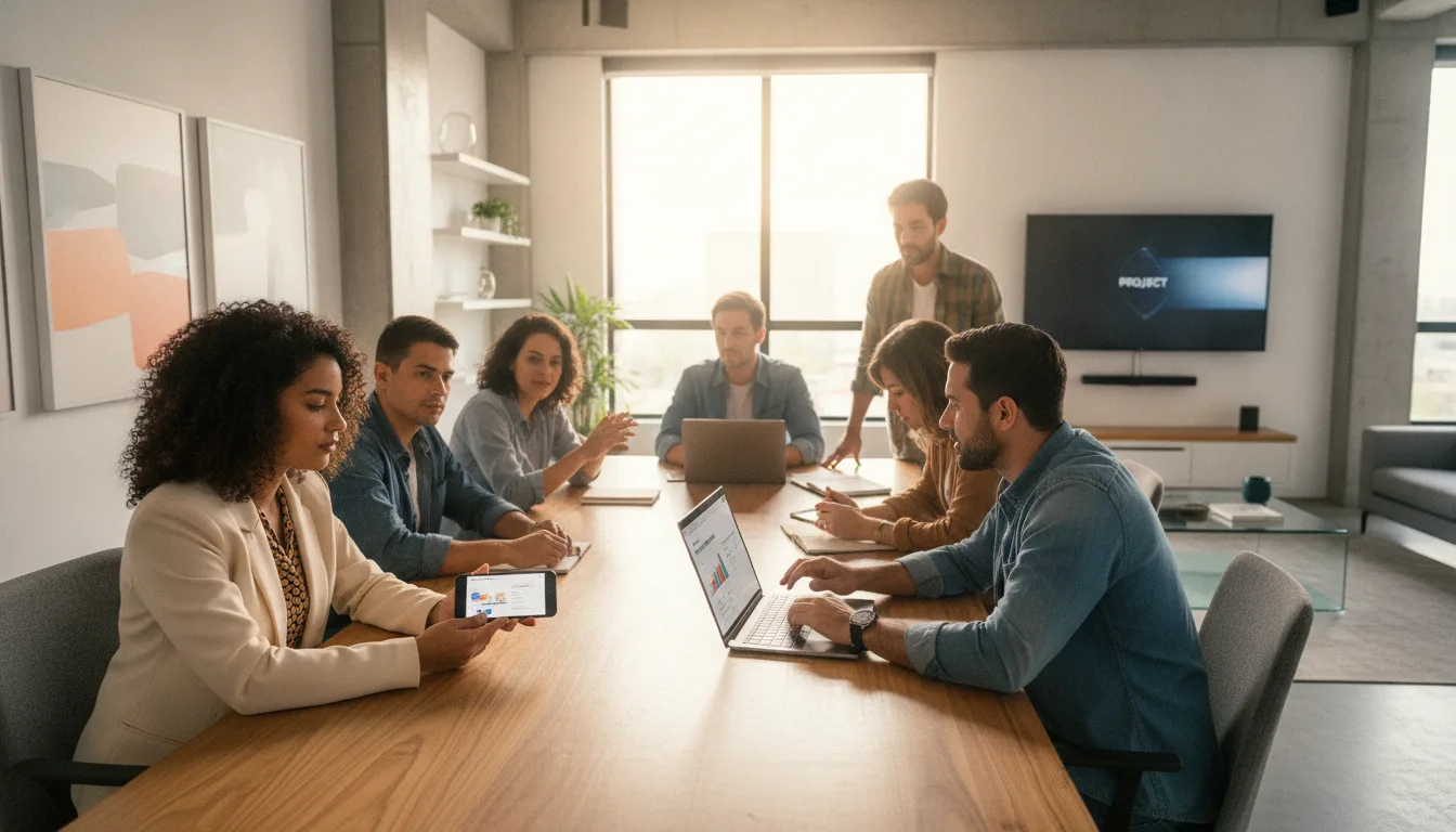Pessoas em reunião discutindo otimização de sites para dispositivos móveis | Imagine Company - Agência de Marketing e Vendas em Goiânia - GO - BRASIL