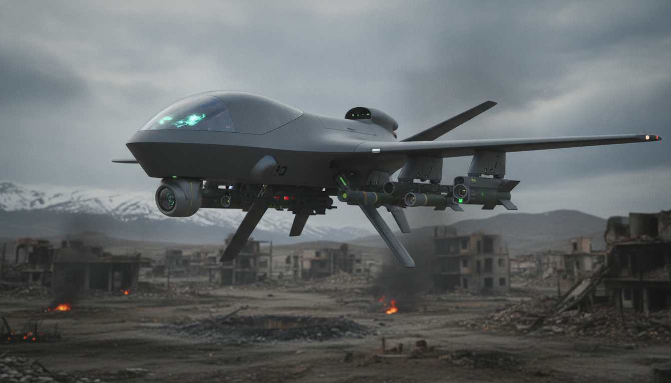Drone militar voando sobre ruínas em cenário de guerra | Imagine Company - Agência de Marketing e Vendas em Goiânia - GO - BRASIL