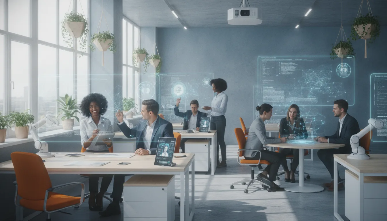 Profissionais em escritório moderno usando tecnologia de IA | Imagine Company - Agência de Marketing e Vendas em Goiânia - GO - BRASIL
