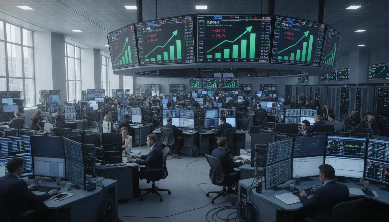 Traders em uma sala de operações com monitores exibindo gráficos de crescimento | Imagine Company - Agência de Marketing e Vendas em Goiânia - GO - BRASIL