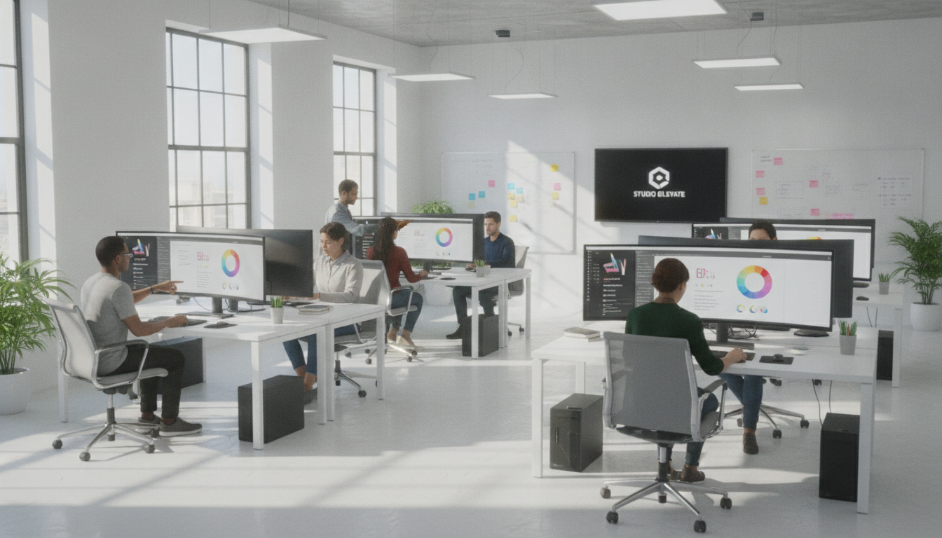 Equipe em escritório moderno desenvolvendo identidade visual da marca | Imagine Company - Agência de Marketing e Vendas em Goiânia - GO - BRASIL