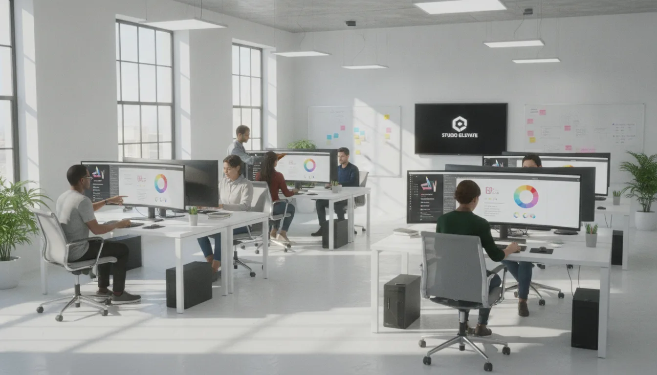 Equipe em escritório moderno desenvolvendo identidade visual da marca | Imagine Company - Agência de Marketing e Vendas em Goiânia - GO - BRASIL