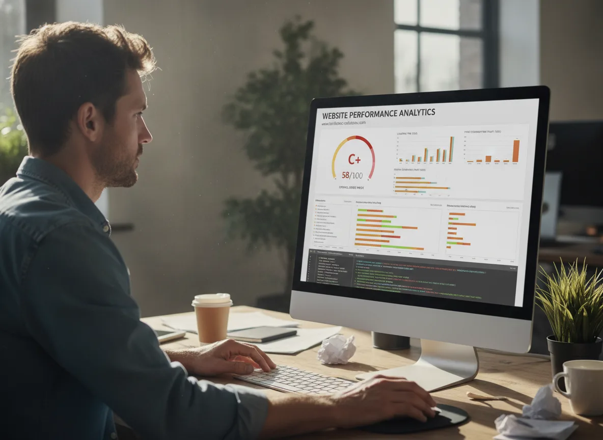 Homem analisando gráficos de performance de site em um computador | Imagine Company - Agência de Marketing e Vendas em Goiânia - GO - BRASIL