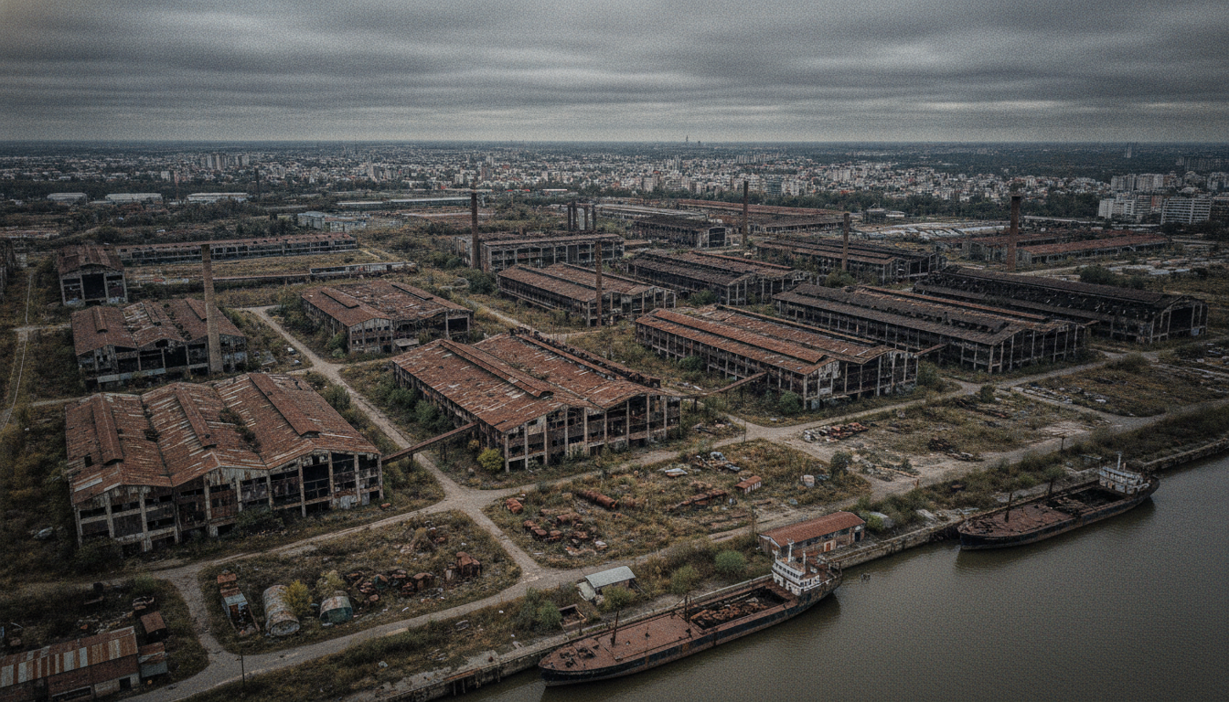 Imagem aérea de fábricas abandonadas na Argentina, simbolizando crise industrial | Imagine Company - Agência de Marketing e Vendas em Goiânia - GO - BRASIL