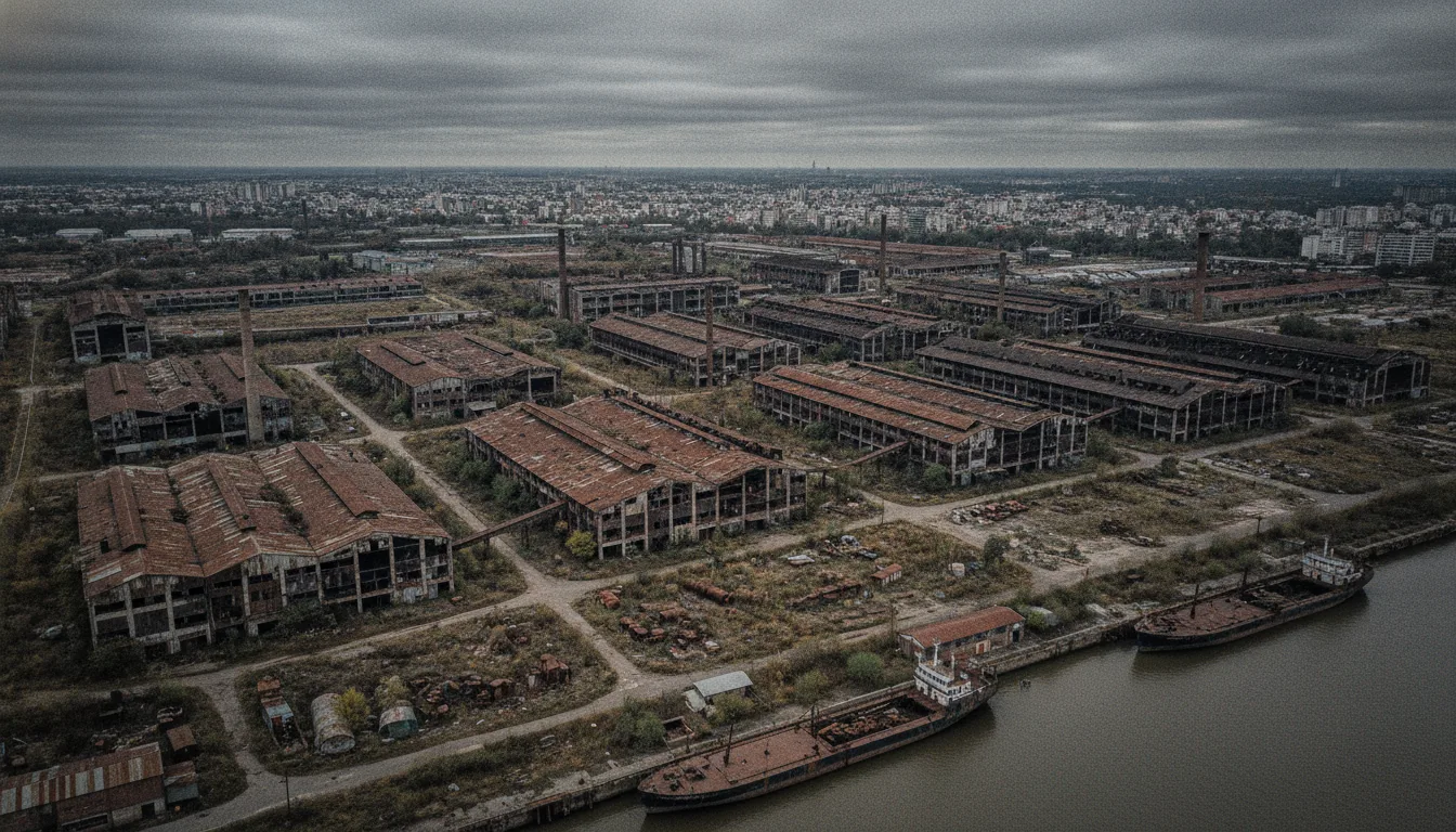 Imagem aérea de fábricas abandonadas na Argentina, simbolizando crise industrial | Imagine Company - Agência de Marketing e Vendas em Goiânia - GO - BRASIL