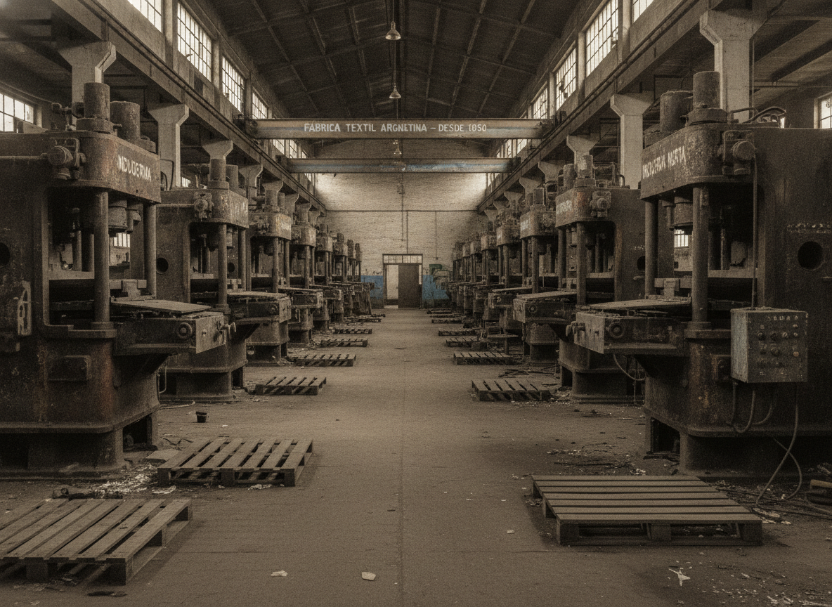 Interior de fábrica têxtil argentina fechada, máquinas antigas | Imagine Company - Agência de Marketing e Vendas em Goiânia - GO - BRASIL