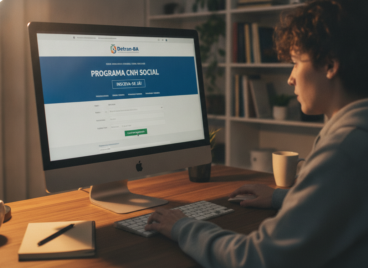 Pessoa usando computador para inscrição no programa CNH Social na Bahia. | Imagine Company - Agência de Marketing e Vendas em Goiânia - GO - BRASIL