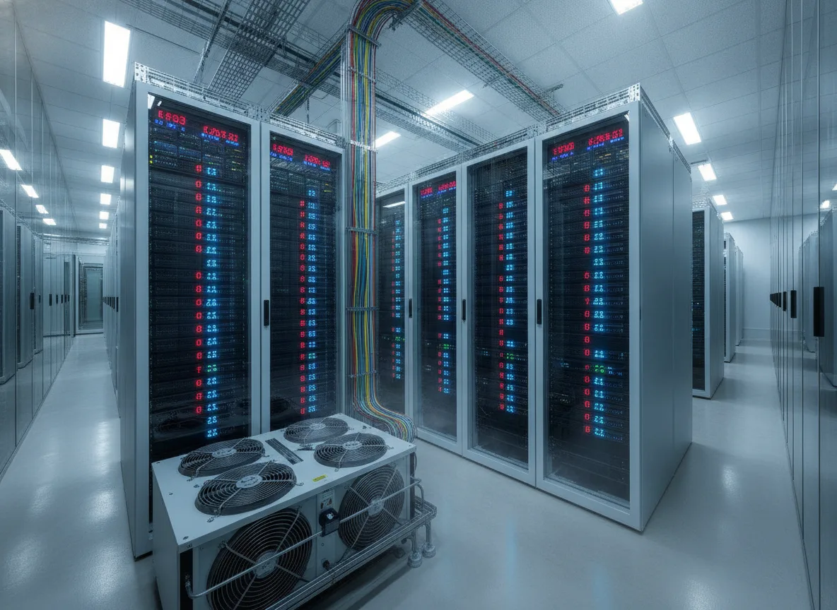 Interior de um data center moderno com servidores e cabos | Imagine Company - Agência de Marketing e Vendas em Goiânia - GO - BRASIL