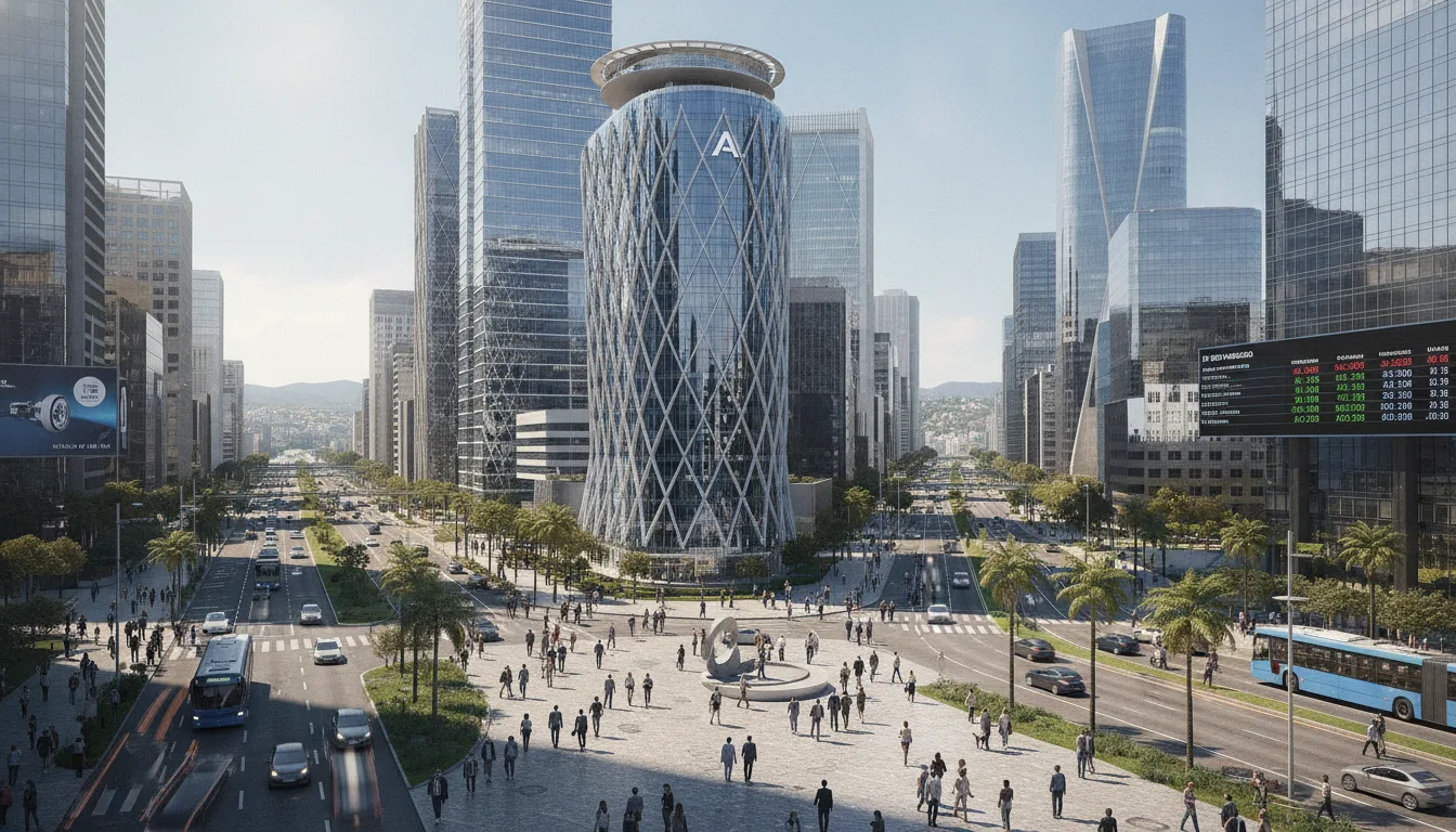 Vista urbana com prédios modernos e pessoas caminhando, simbolizando debate econômico | Imagine Company - Agência de Marketing e Vendas em Goiânia - GO - BRASIL