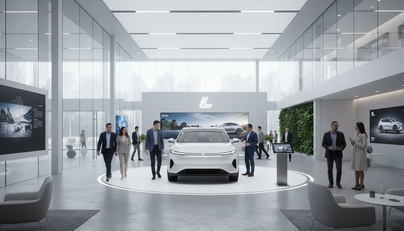 Showroom com Leapmotor B10 em destaque, pessoas observando o SUV elétrico | Imagine Company - Agência de Marketing e Vendas em Goiânia - GO - BRASIL