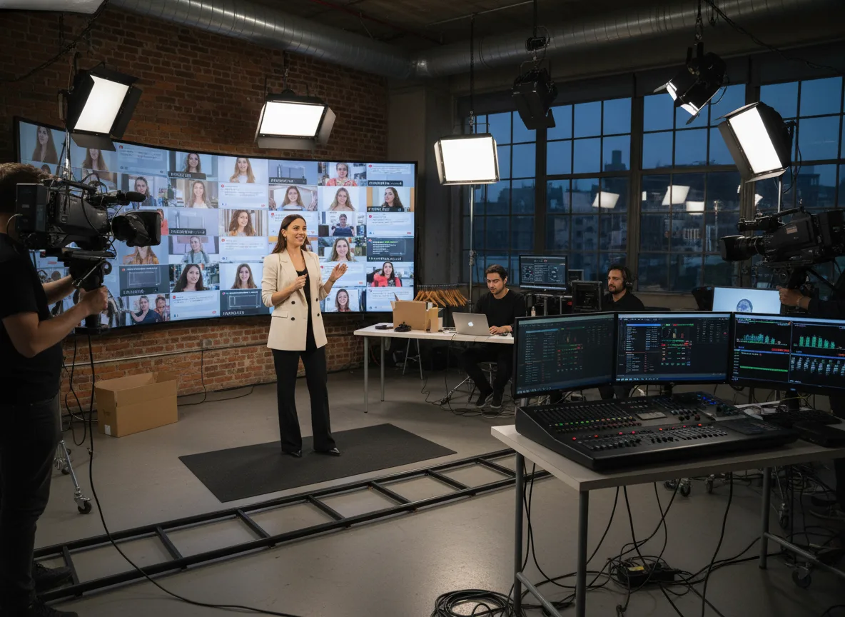 Estúdio de live shopping com apresentadora e equipe técnica | Imagine Company - Agência de Marketing e Vendas em Goiânia - GO - BRASIL