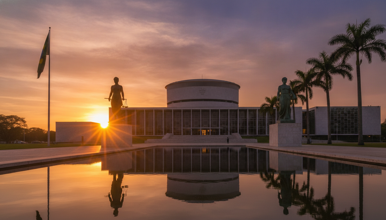 Vista do STF em Brasília ao pôr do sol com reflexo na água | Imagine Company - Agência de Marketing e Vendas em Goiânia - GO - BRASIL