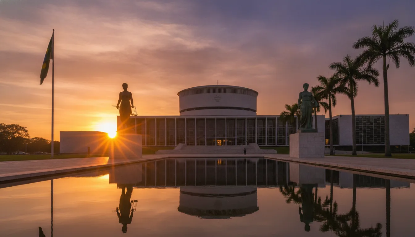 Vista do STF em Brasília ao pôr do sol com reflexo na água | Imagine Company - Agência de Marketing e Vendas em Goiânia - GO - BRASIL