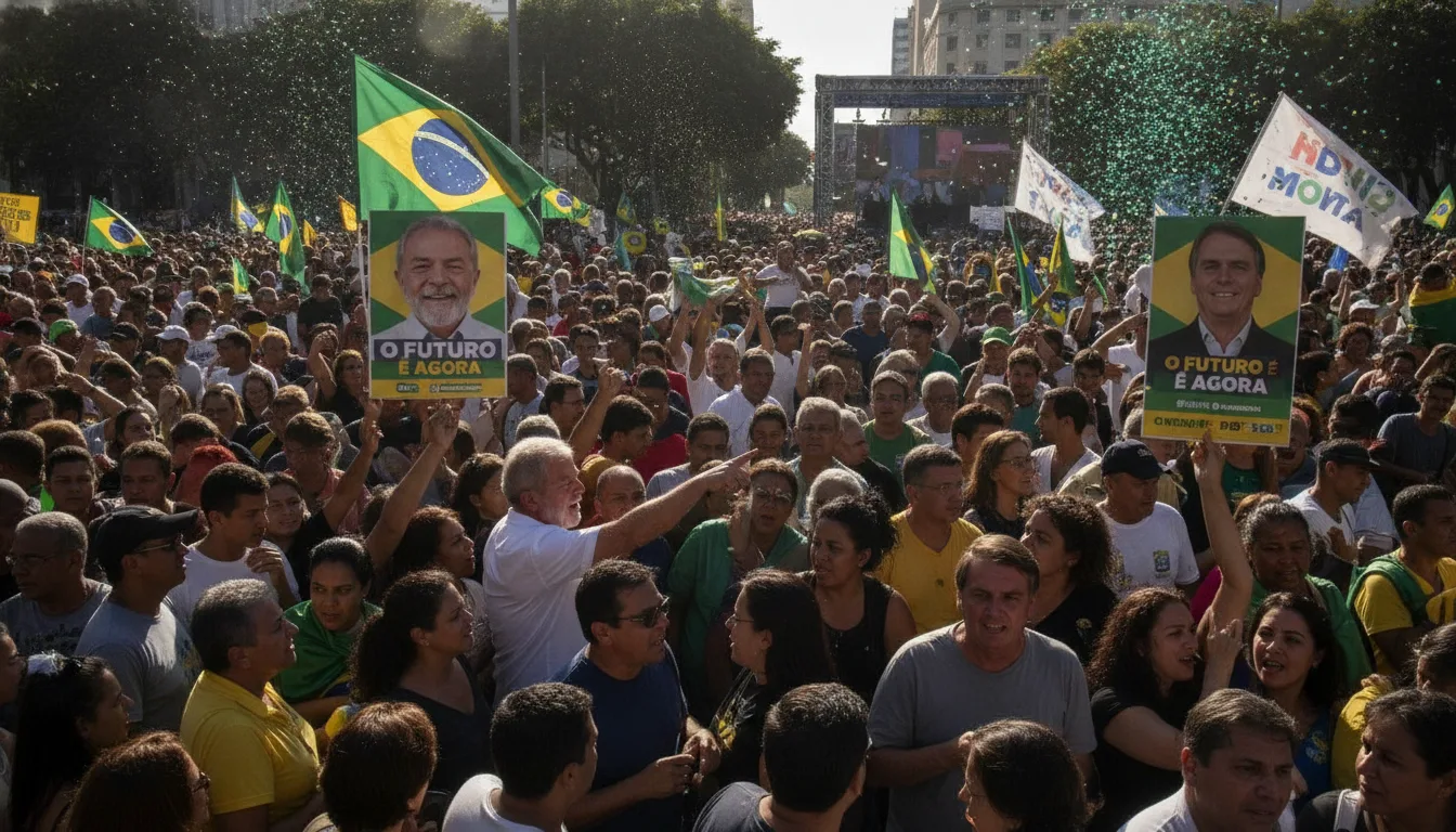Multidão em manifestação com cartazes de Lula e Bolsonaro sobre rejeição eleitoral | Imagine Company - Agência de Marketing e Vendas em Goiânia - GO - BRASIL