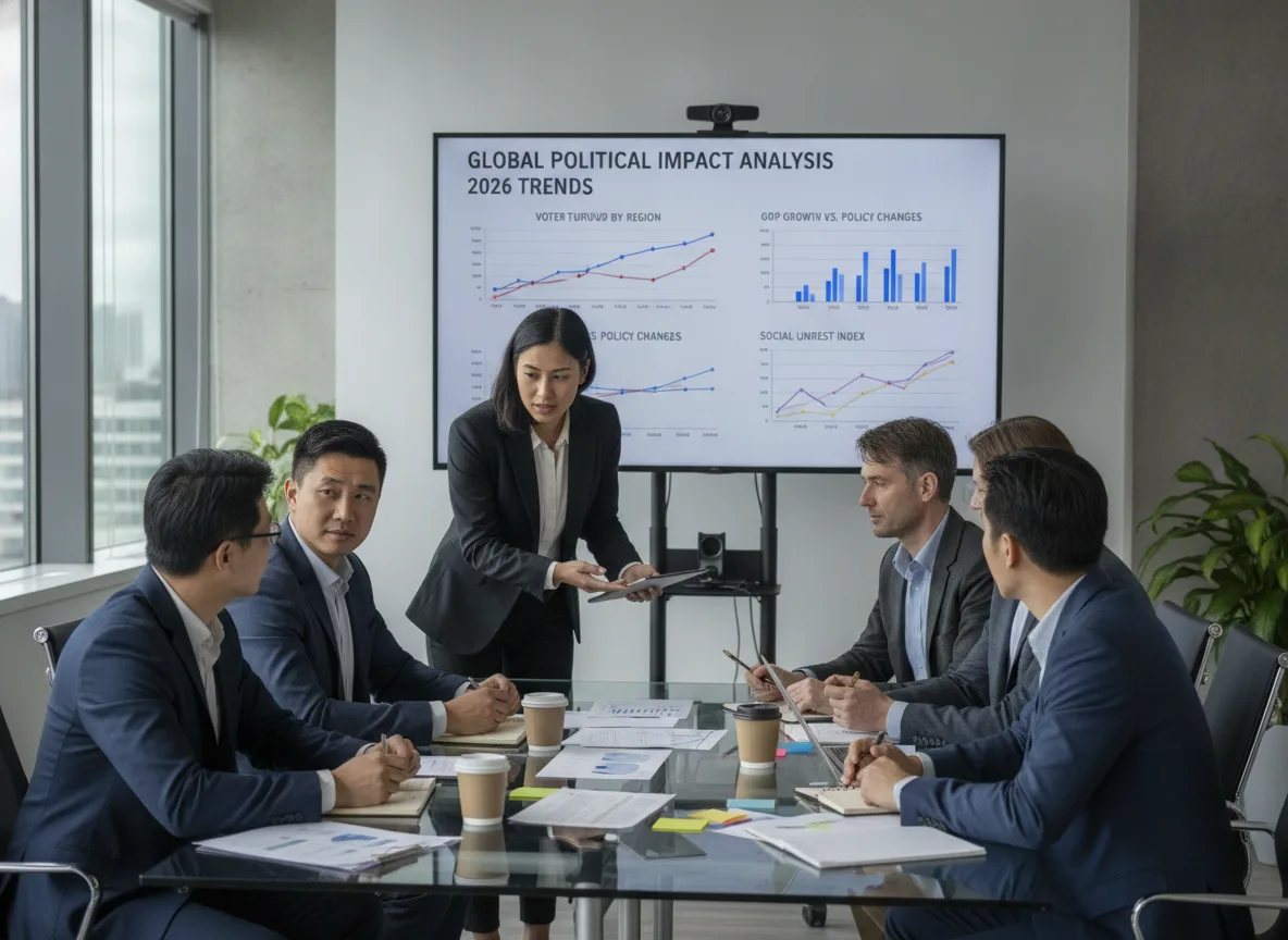Pessoas em reunião analisando gráficos de tendências políticas globais | Imagine Company - Agência de Marketing e Vendas em Goiânia - GO - BRASIL