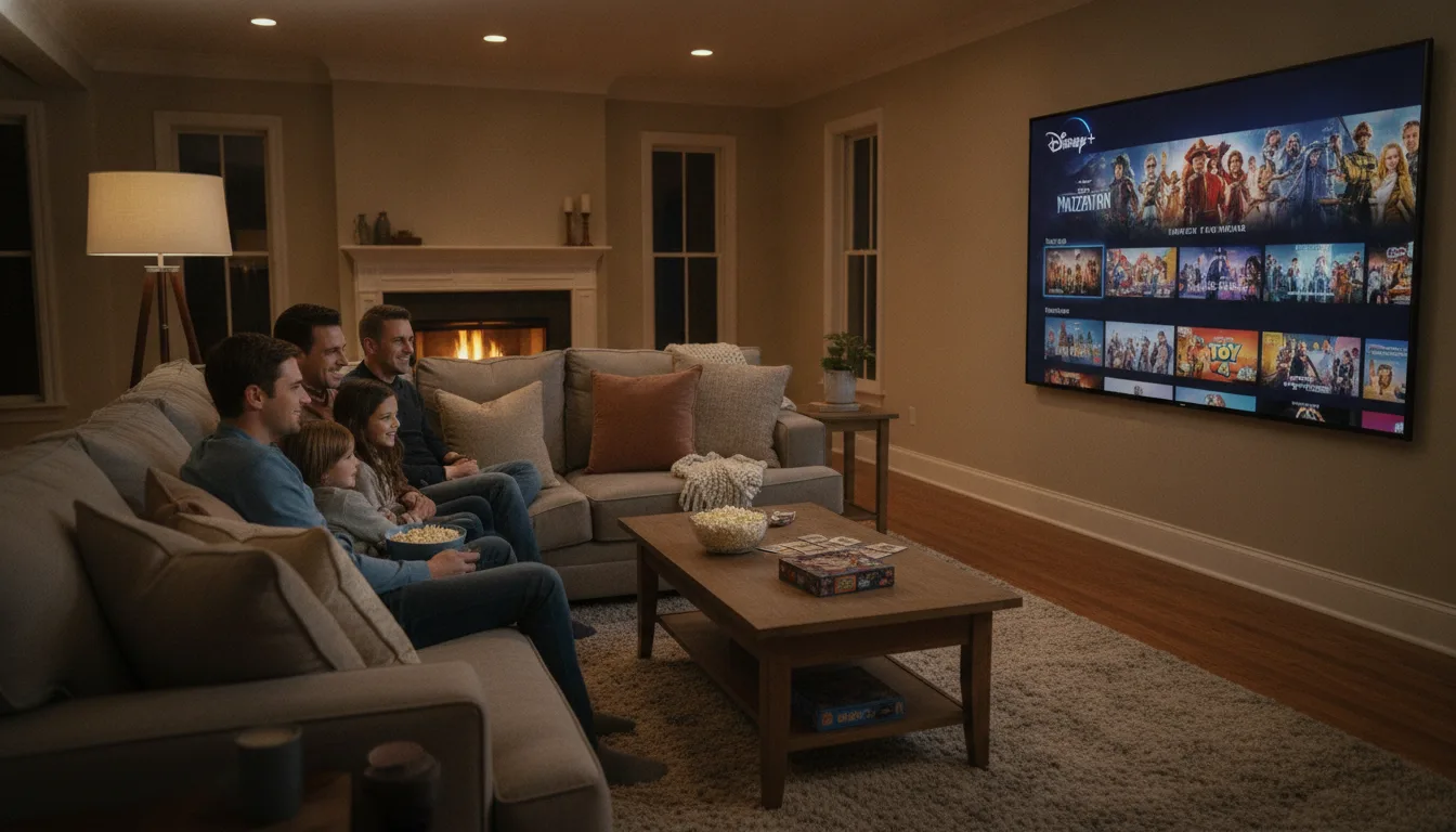 Família reunida assistindo TV com Disney+ na sala | Imagine Company - Agência de Marketing e Vendas em Goiânia - GO - BRASIL
