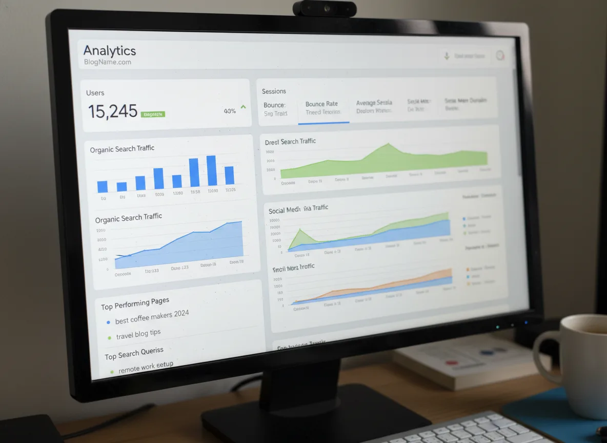 Monitor exibindo gráficos de análise de SEO para blogs empresariais. | Imagine Company - Agência de Marketing e Vendas em Goiânia - GO - BRASIL