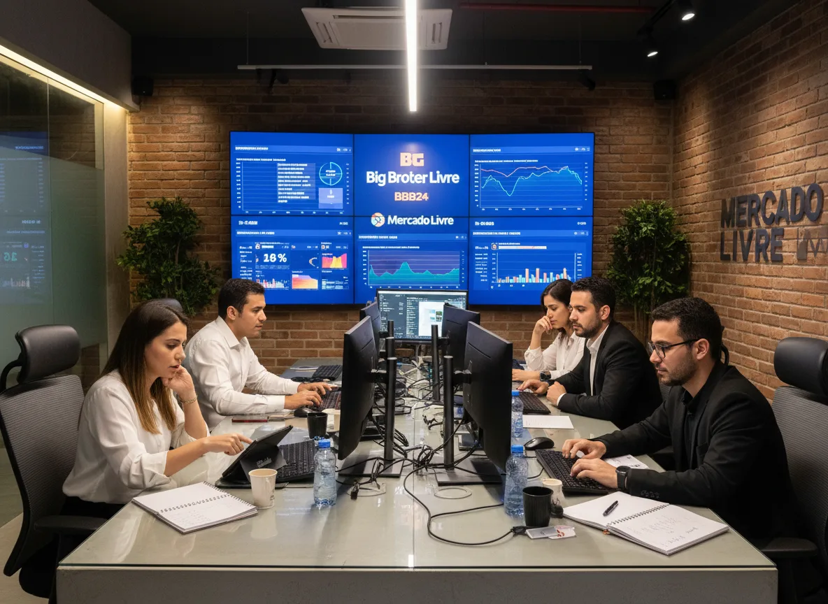 Pessoas analisam gráficos do Mercado Livre em sala de controle | Imagine Company - Agência de Marketing e Vendas em Goiânia - GO - BRASIL