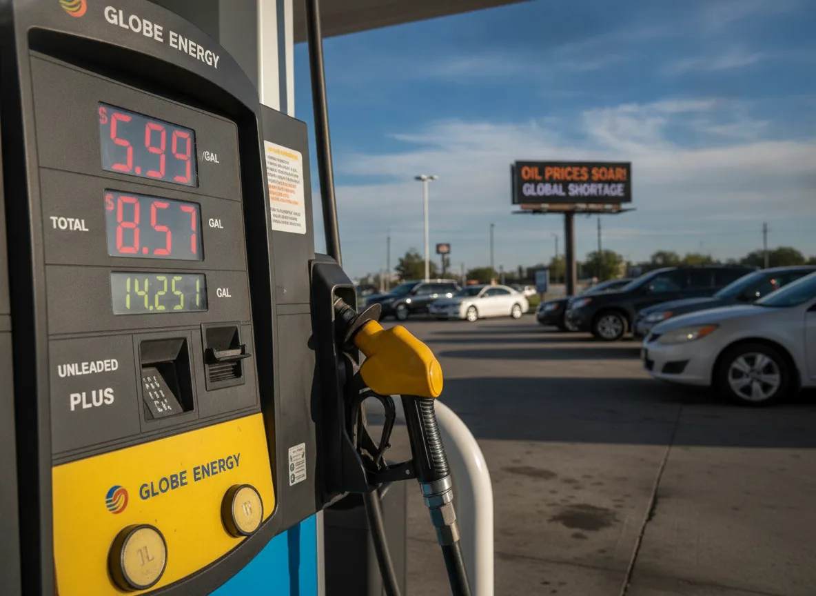 Bomba de gasolina mostrando preços altos em posto, conflito EUA-Irã afeta mercado. | Imagine Company - Agência de Marketing e Vendas em Goiânia - GO - BRASIL