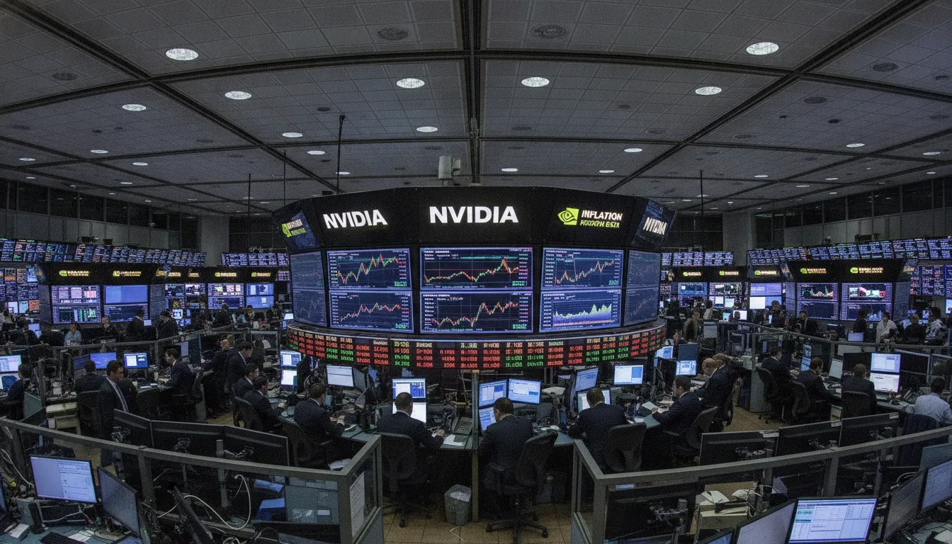 Sala de operações de bolsa de valores com monitores exibindo gráficos da Nvidia | Imagine Company - Agência de Marketing e Vendas em Goiânia - GO - BRASIL