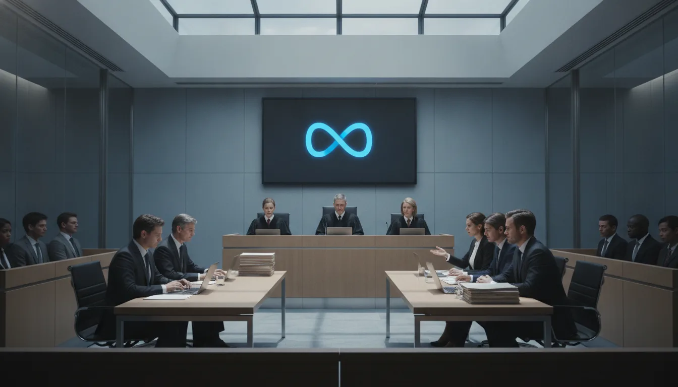 Cena de tribunal com advogados e juízes em julgamento da Meta | Imagine Company - Agência de Marketing e Vendas em Goiânia - GO - BRASIL