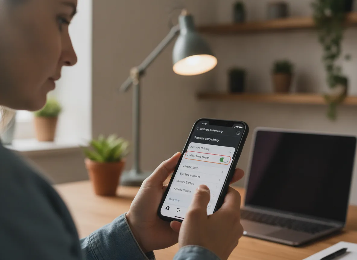 Pessoa usando smartphone para ajustar configurações de privacidade no Instagram. | Imagine Company - Agência de Marketing e Vendas em Goiânia - GO - BRASIL