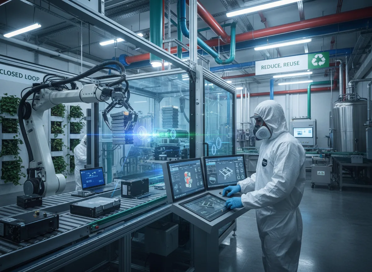 Funcionário em traje de segurança opera máquina de reciclagem de baterias na Metalúrgica Tupy | Imagine Company - Agência de Marketing e Vendas em Goiânia - GO - BRASIL