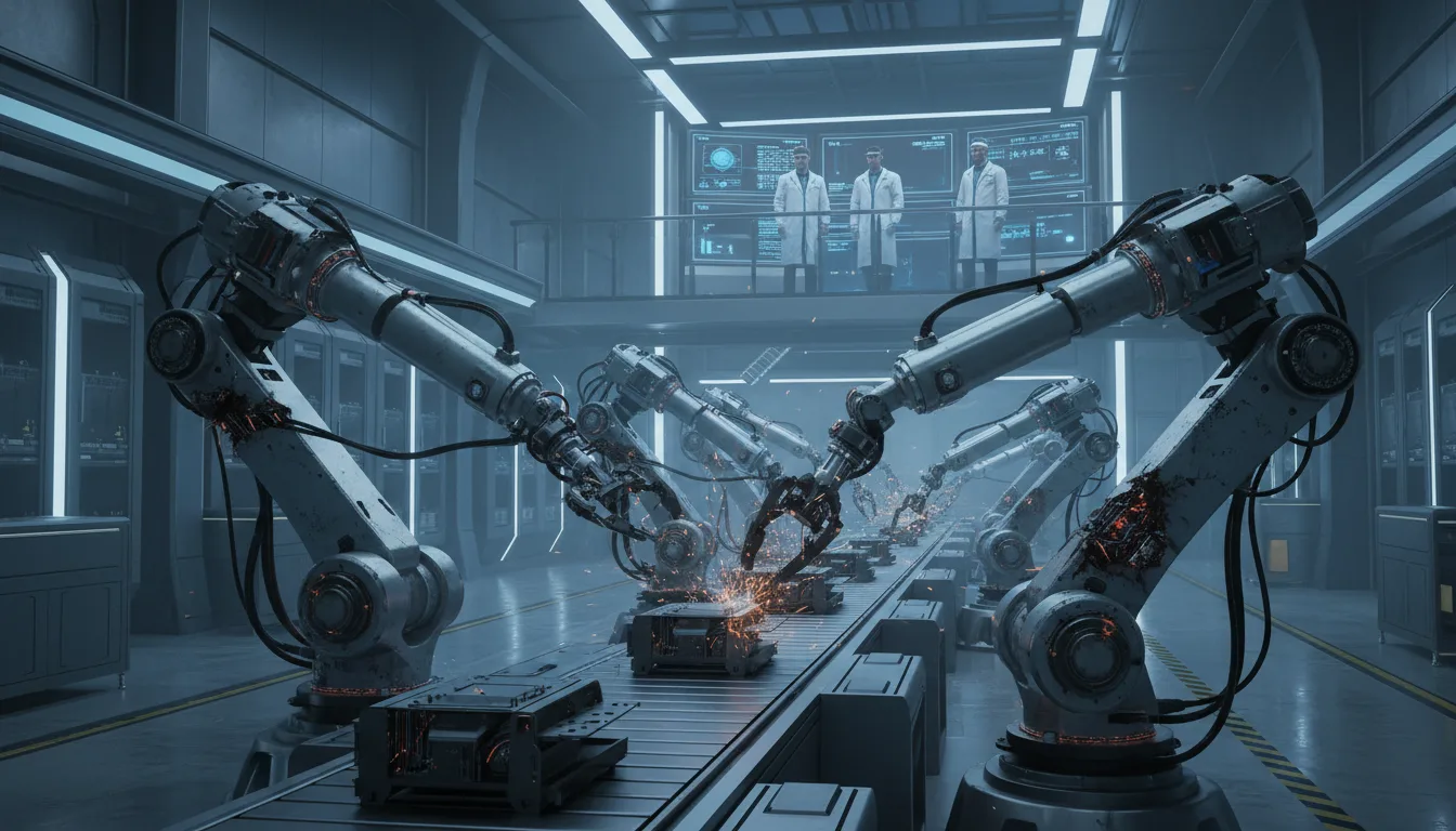 Robôs industriais em linha de montagem automatizada em fábrica | Imagine Company - Agência de Marketing e Vendas em Goiânia - GO - BRASIL