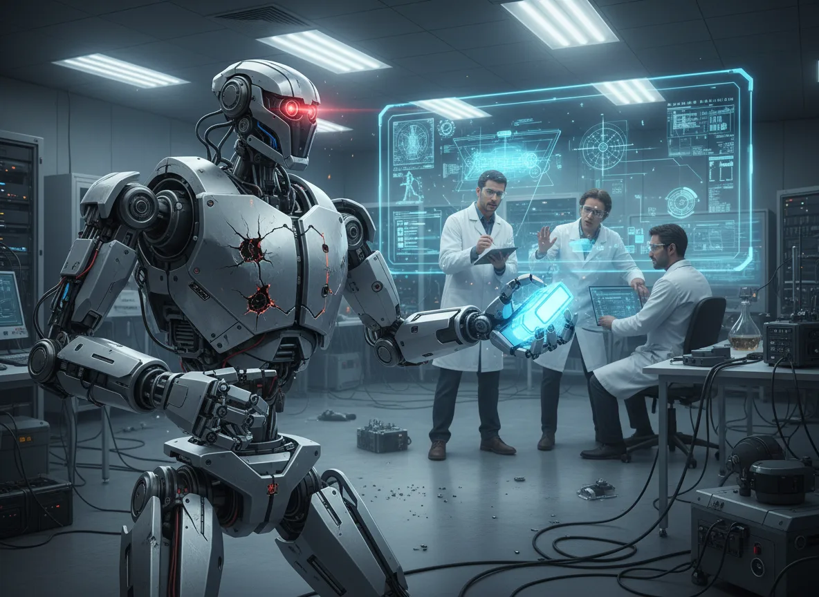 Robô futurista interage com cientistas em laboratório tecnológico | Imagine Company - Agência de Marketing e Vendas em Goiânia - GO - BRASIL