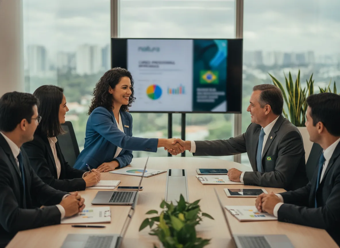 Executivos da Natura e governo apertando as mãos em reunião | Imagine Company - Agência de Marketing e Vendas em Goiânia - GO - BRASIL