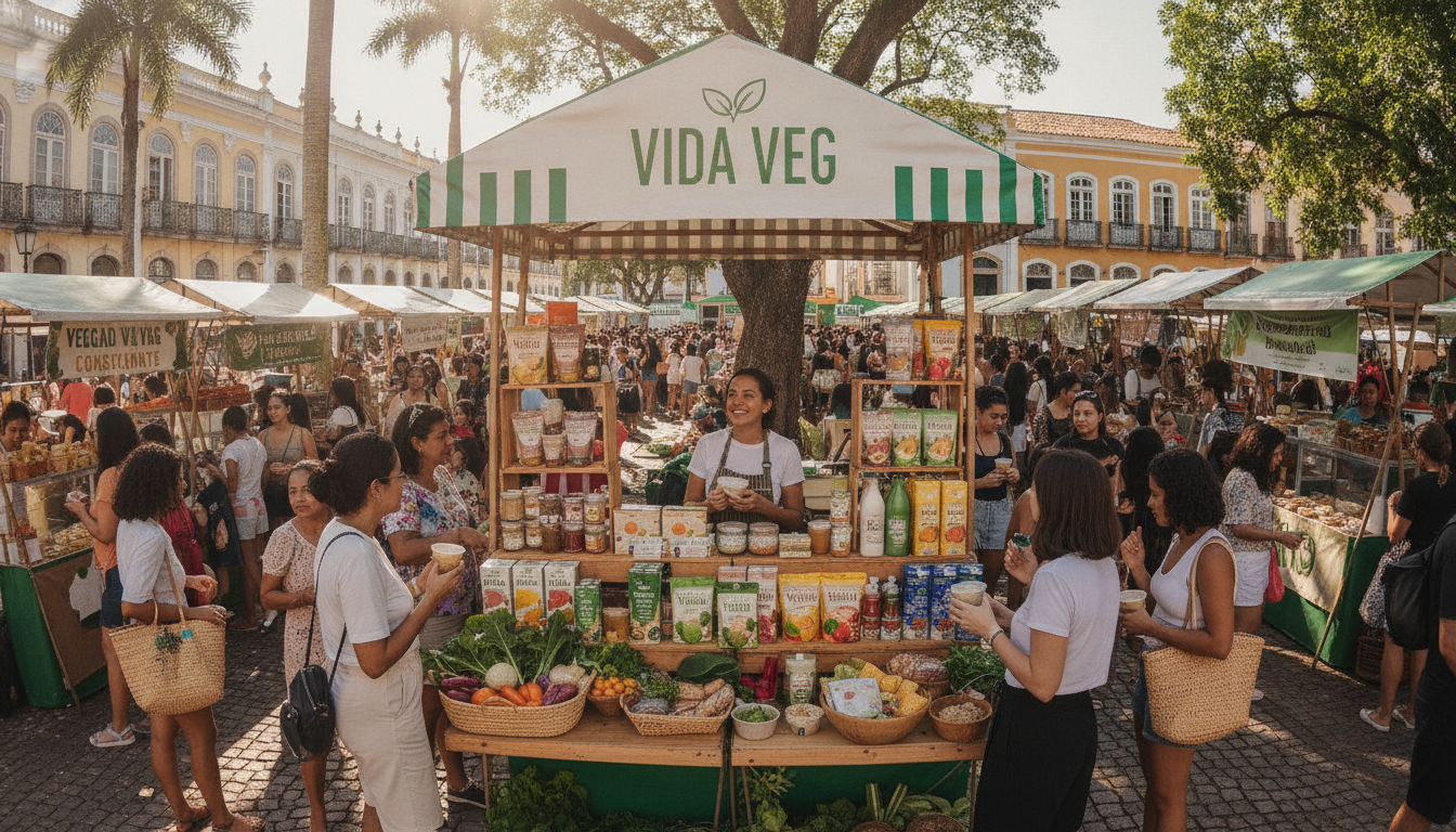 Barraca Vida Veg com iogurte de coco e produtos veganos em feira ao ar livre | Imagine Company - Agência de Marketing e Vendas em Goiânia - GO - BRASIL
