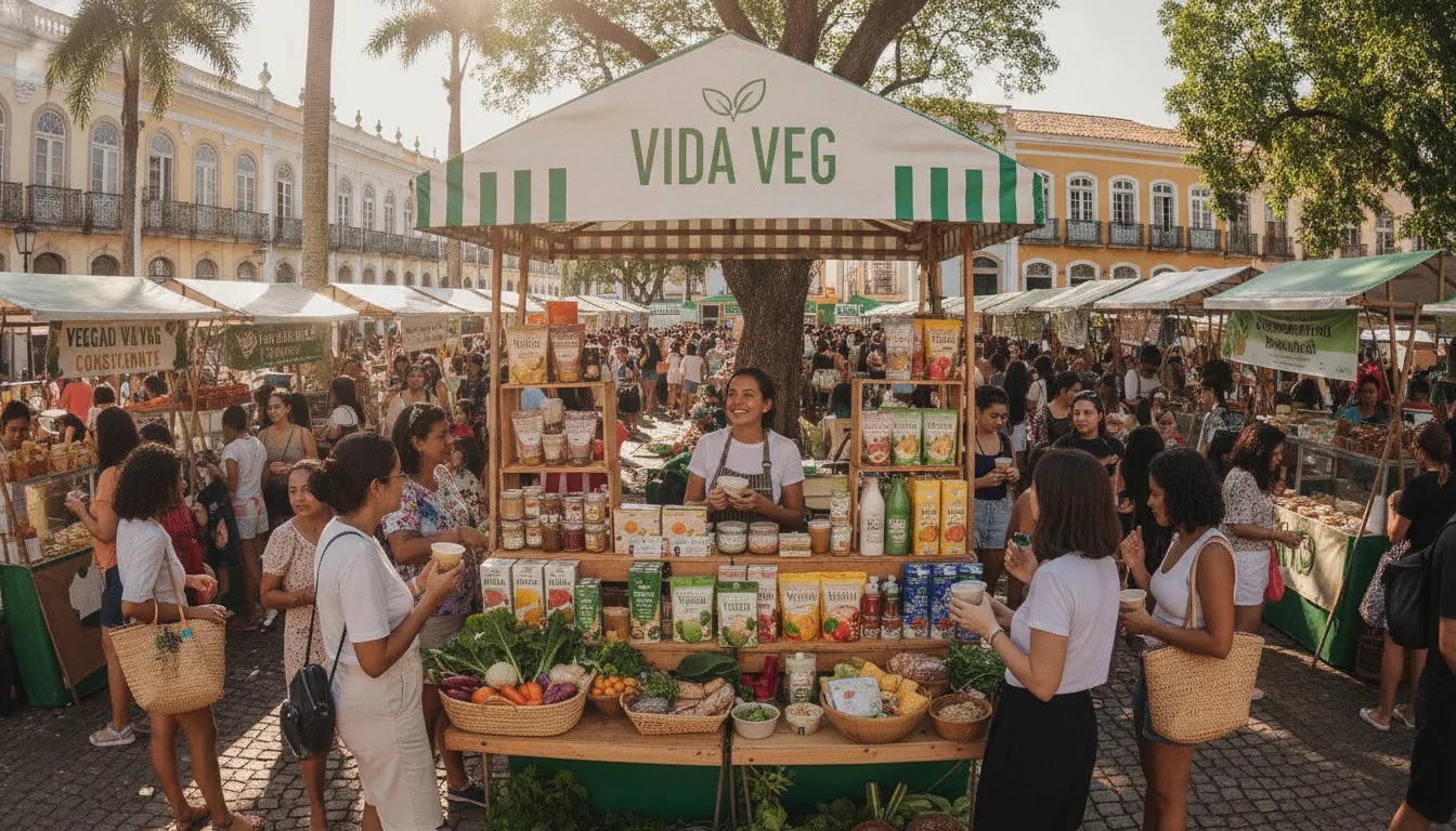 Barraca Vida Veg com iogurte de coco e produtos veganos em feira ao ar livre | Imagine Company - Agência de Marketing e Vendas em Goiânia - GO - BRASIL