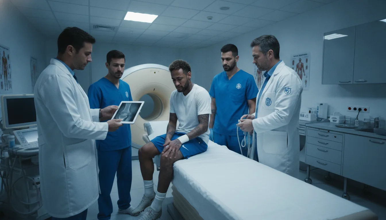 Neymar sentado em clínica médica com equipe médica ao redor | Imagine Company - Agência de Marketing e Vendas em Goiânia - GO - BRASIL