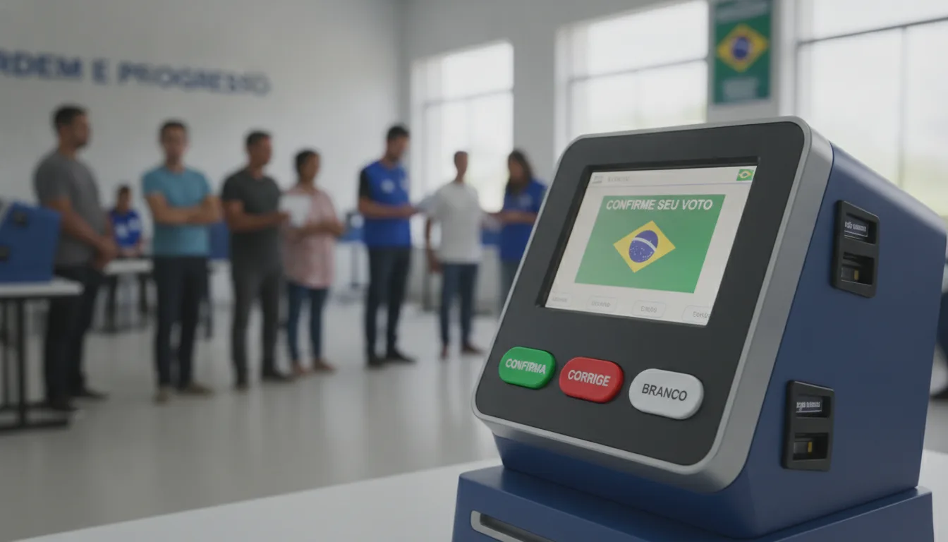 Urna eletrônica em foco com pessoas ao fundo | Imagine Company - Agência de Marketing e Vendas em Goiânia - GO - BRASIL